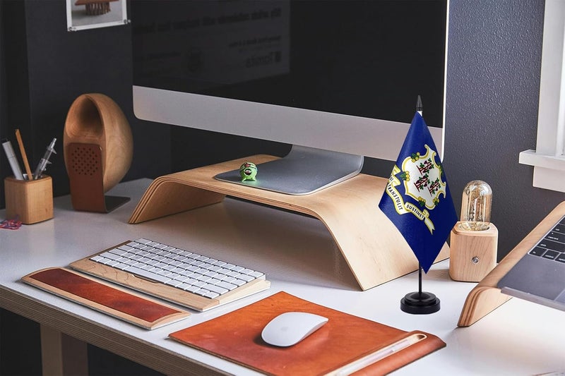 WXTWK 2 Pack USA Connecticut Flag Connecticut State Desk Flag Set - Mini Small Connecticut Table Office Flags with Black 12" Solid Pole Stand Base Classroom Meeting Desktop Decorations - Image 5